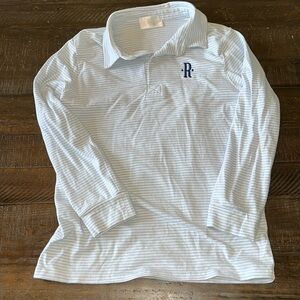 EUC Cecil and Lou Boys Long Sleeve Polo blue/white stripes *Monogrammed R* Sz 7